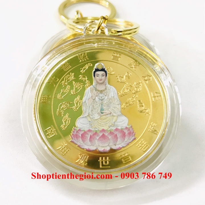 Móc Khóa Xu Quan Âm Vàng In Màu - SP005204  